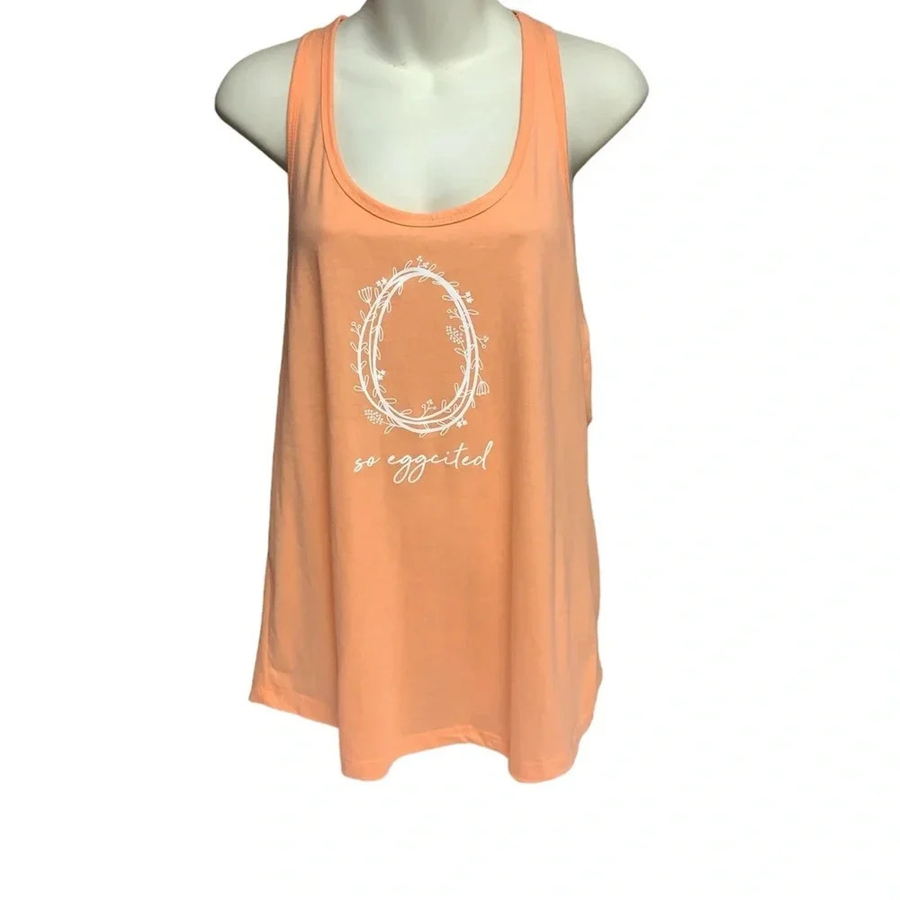 Ideal T by next level size XL tank top light orange So Eggcited Easter theme